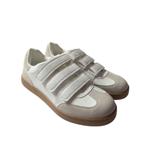 Steve Madden Womens White w/Taupe Trim Hook & Loop Closure Sneaker Size 8.5 NWOB - Picture 1 of 8